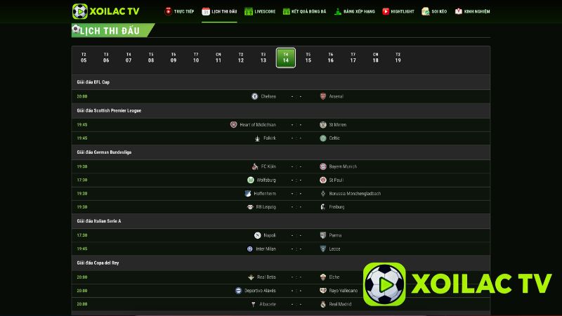 Hướng dẫn xem lịch thi đấu trên Xoilac TV