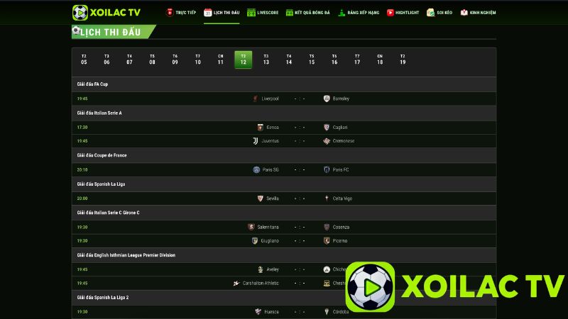 Lịch thi đấu bóng đá